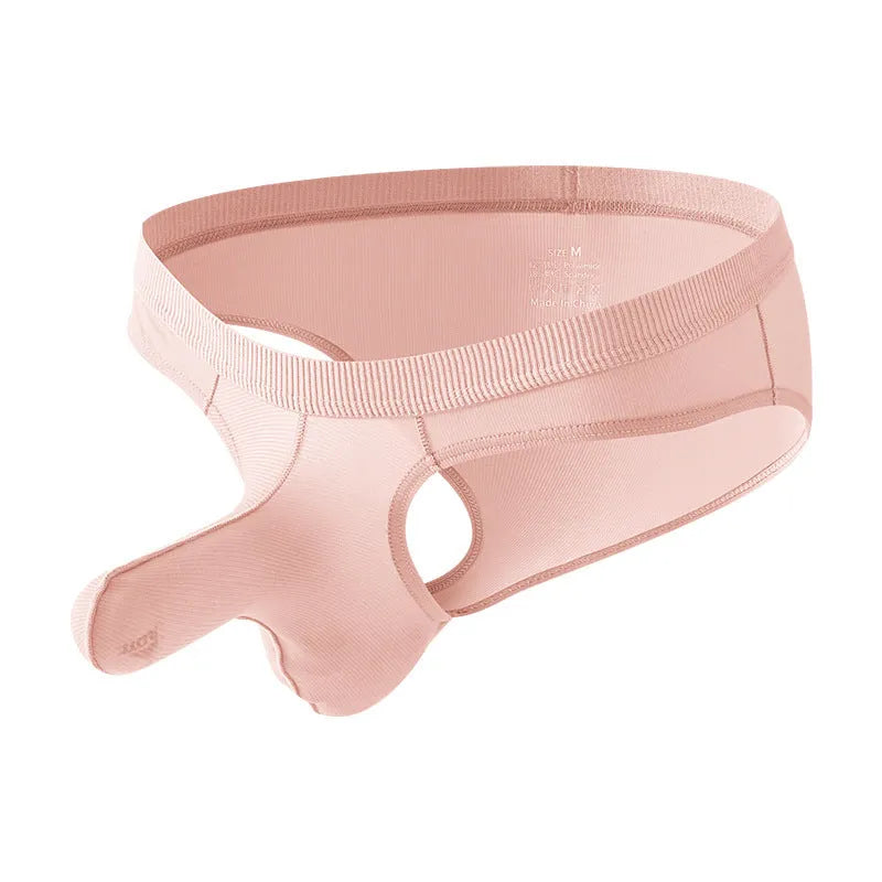 Men's Ice Silk low waist briefs underwear shown in multiple colours with size chart