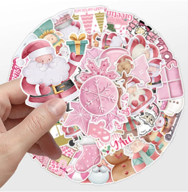 Christmas waterproof sticker pack showing variety of cute holiday designs from 4 to 8 centimetres