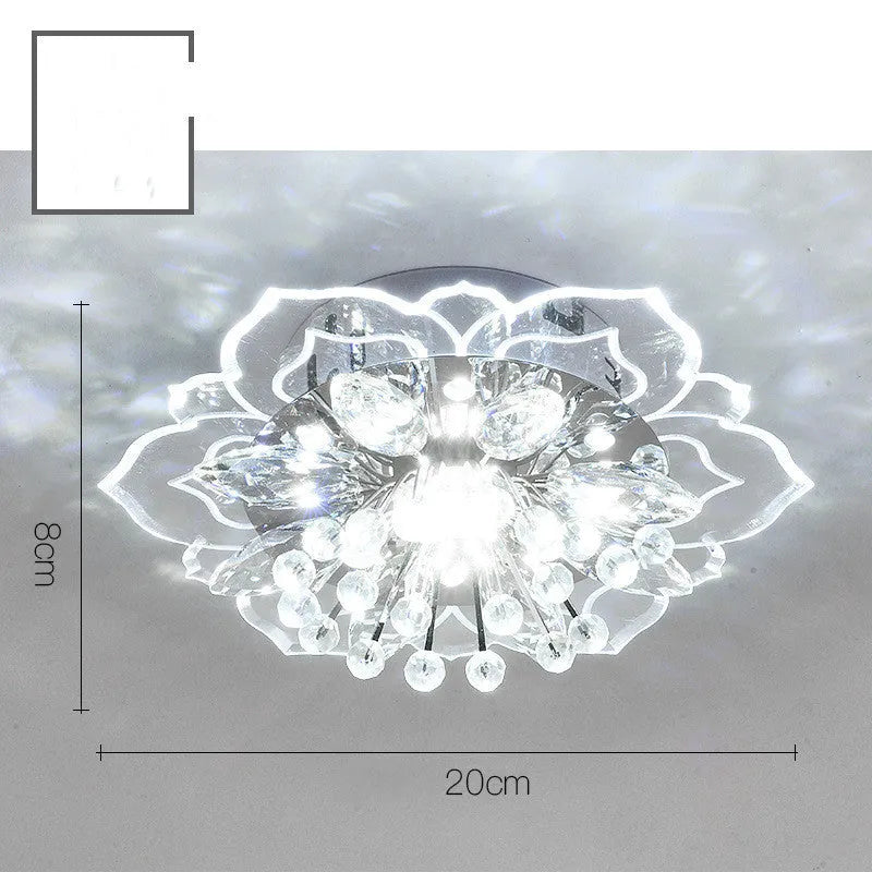 Modern crystal ceiling lamp with flower-shaped shade and 9W LED light in white, coloured, or warm light options