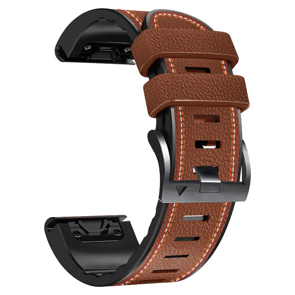 Silicone leather quick release watchband compatible with Garmin Fenix smartwatches