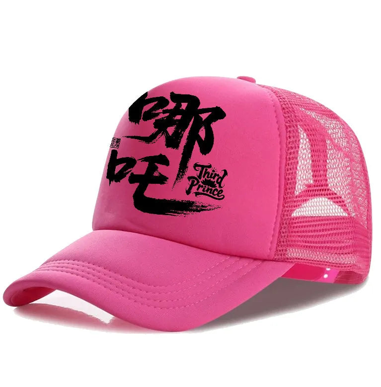 Men's polyester baseball cap shown in multiple colour options including black, blue, and white
