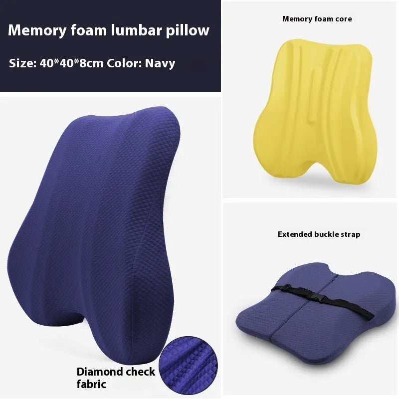 Office chair lumbar support pillow in grey colour showing contour design for lower back comfort