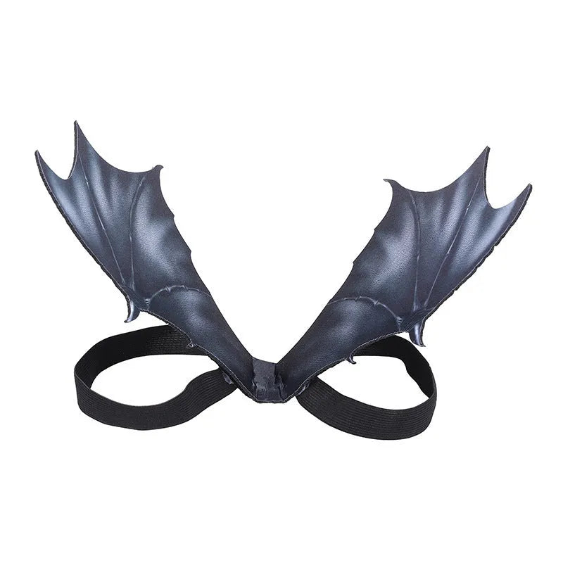 Black cloth bat wing costume for a dog or cat on a Halloween background
