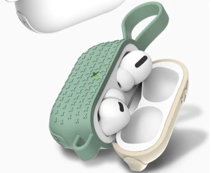 Silicone case compatible with Airpods Pro in white showing earphone charging cover