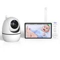 White HD wireless baby monitor with 5-inch screen on a nursery shelf.