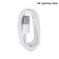 White USB wall charger and white Lightning cable for iPhone and iPad charging.