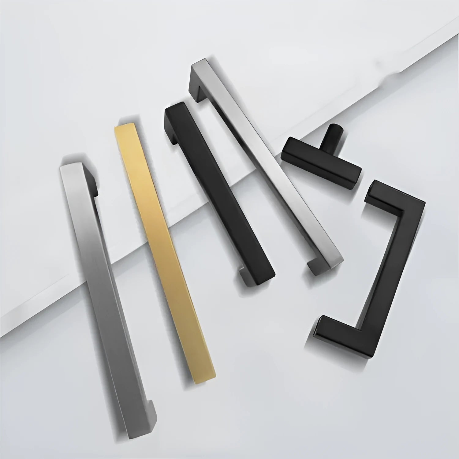 Stainless steel square pipe door handle in brushed silver finish for cabinet drawers
