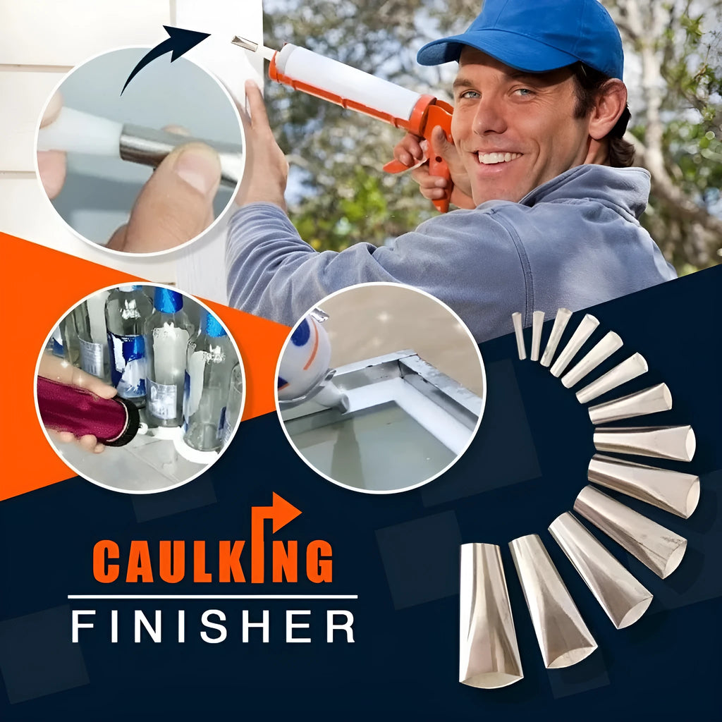 Stainless steel caulking nozzle finishing tool set with 14 pieces in 5mm to 35mm sizes