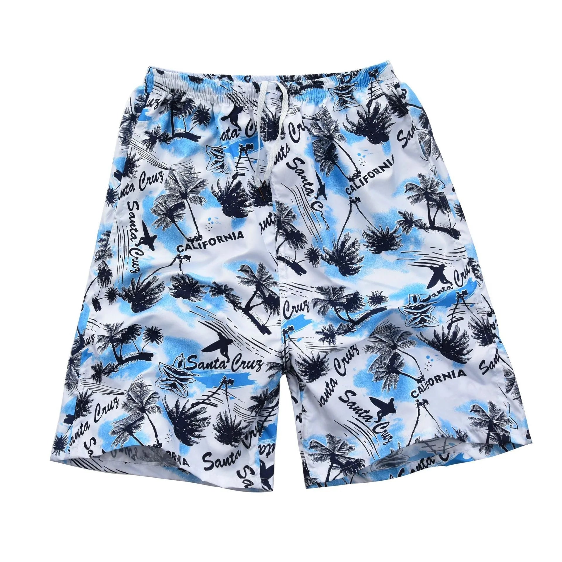 Men's printed five-point swimming trunks with floral pattern in polyester fabric