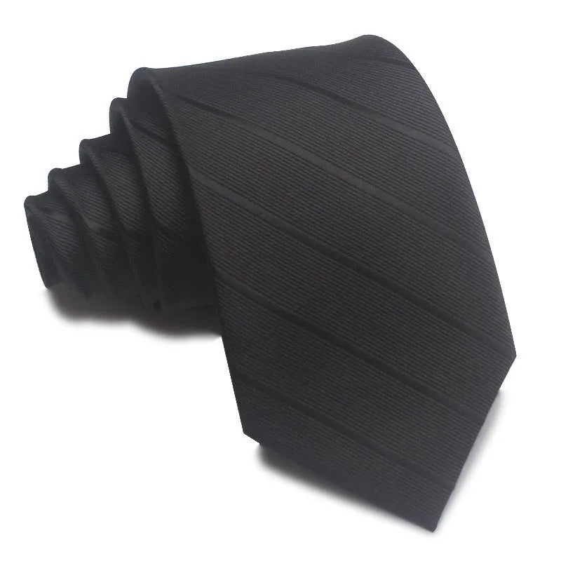 8CM wide polyester jacquard striped business tie in arrow style showing red, black, and blue colour options