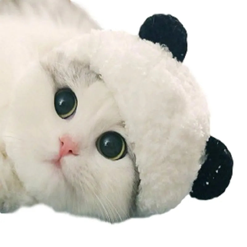 White wool panda costume pet hat for cats and small dogs, size S and M options