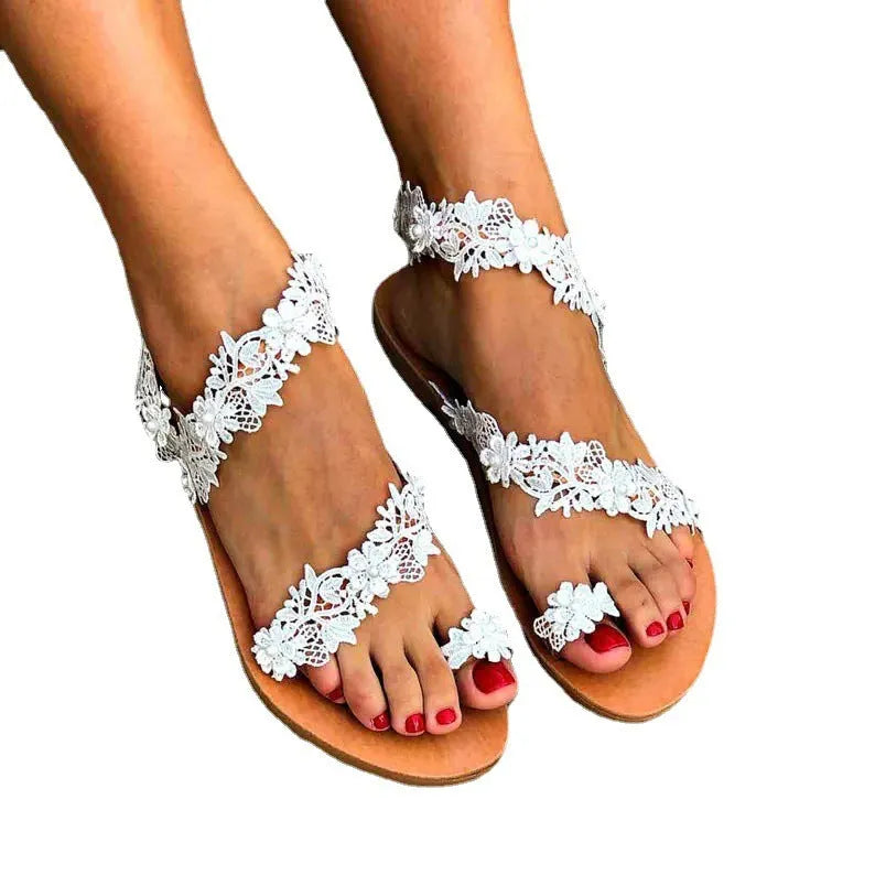 White plus size women's flat shoes with rhinestone flowers and round toe design