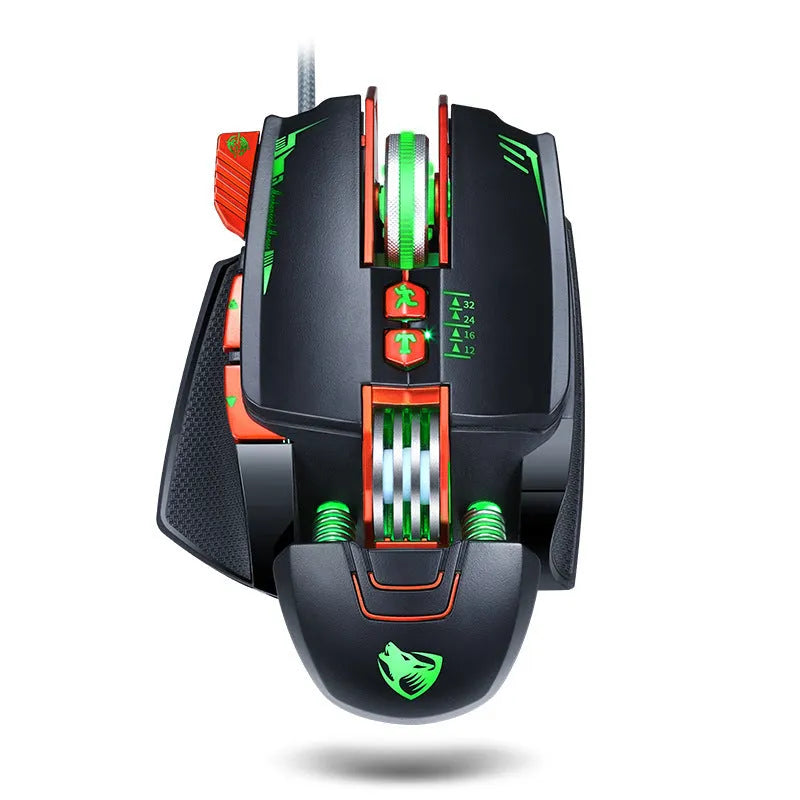 Thunder Wolf V9 black wired gaming mouse with six buttons and ergonomic right-handed design