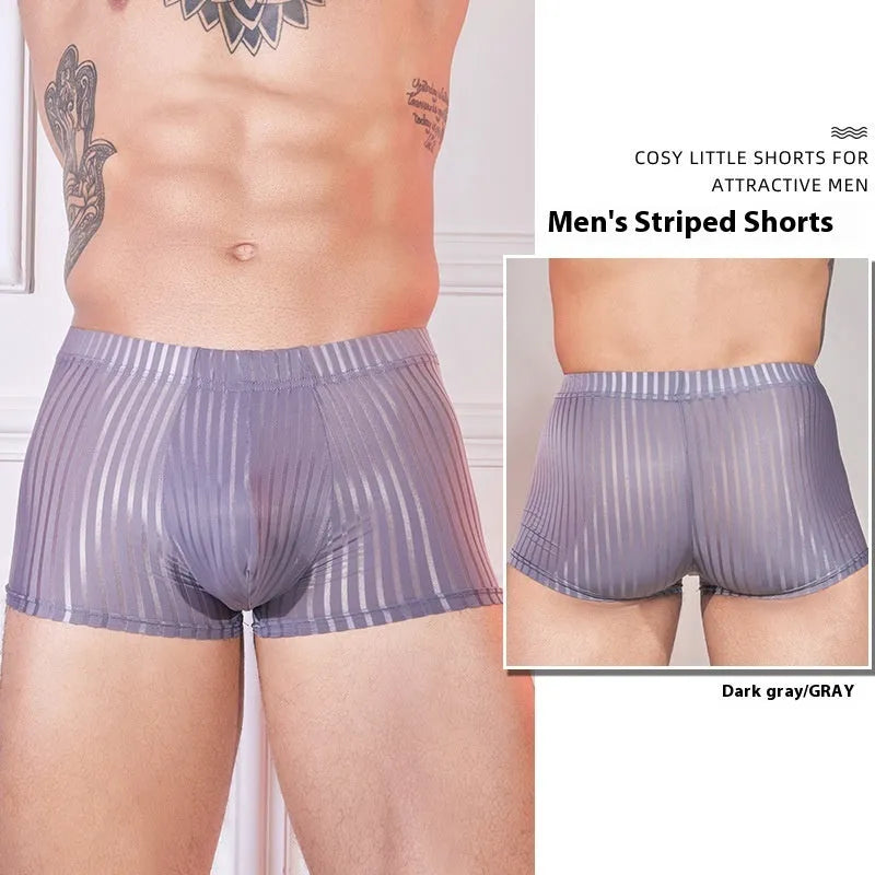 Men's striped transparent nylon underwear in black, white and dark grey colours