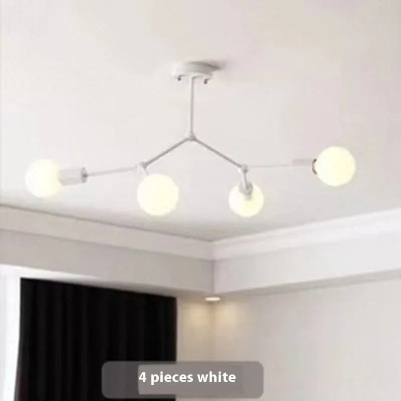 Nordic style iron ceiling lamp with multiple light heads in black or white finish