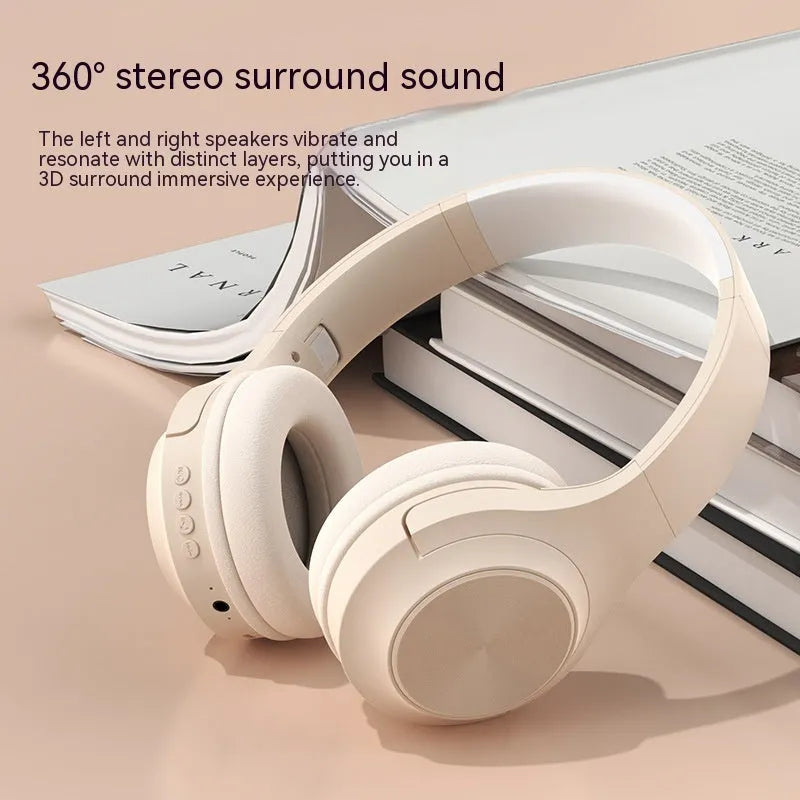 Creative design wireless Bluetooth headphones with charging case in ivory white, chalk black, and youth green colour options