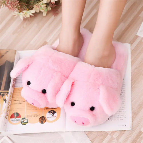 Pink pig floor slippers with short plush exterior and PP cotton filling