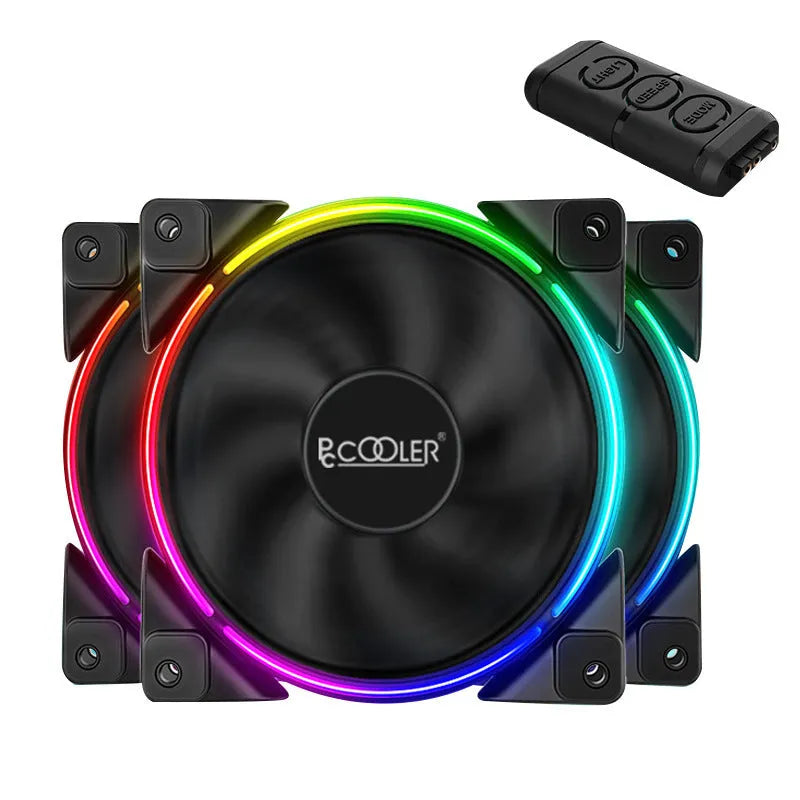 Three 120mm black PC chassis fans with RGB lighting and hydraulic bearing construction