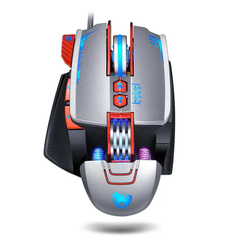 Thunder Wolf V9 black wired gaming mouse with six buttons and ergonomic right-handed design