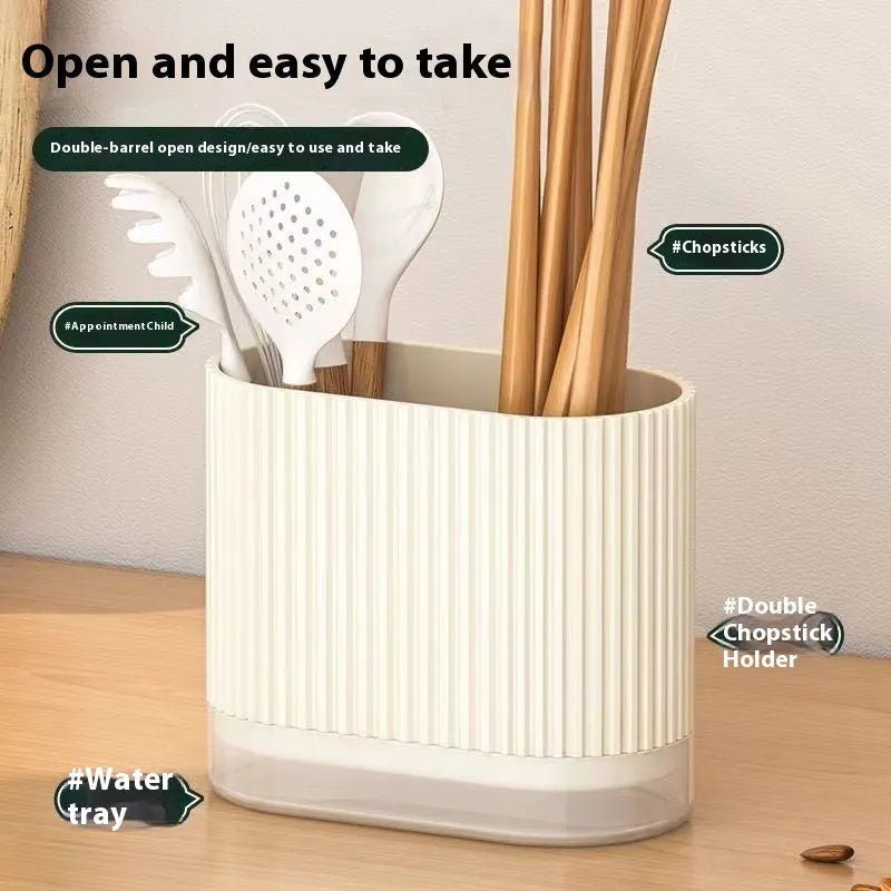 Modern plastic wall-mounted chopsticks and spoon holder in beige, dark green, or orange.