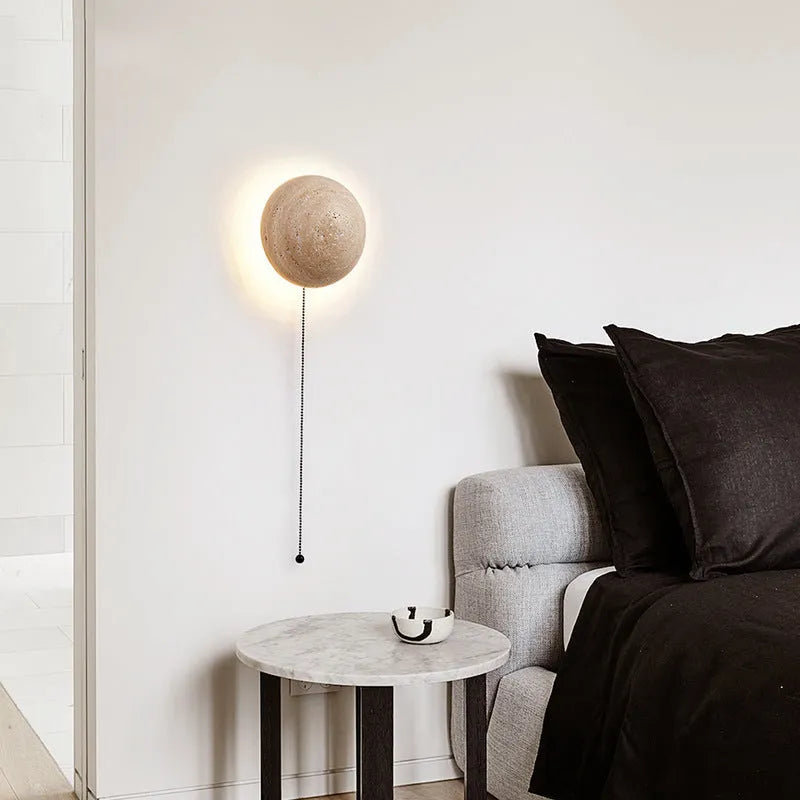 Yellow cave stone semicircle wall lamp with iron housing and pull switch