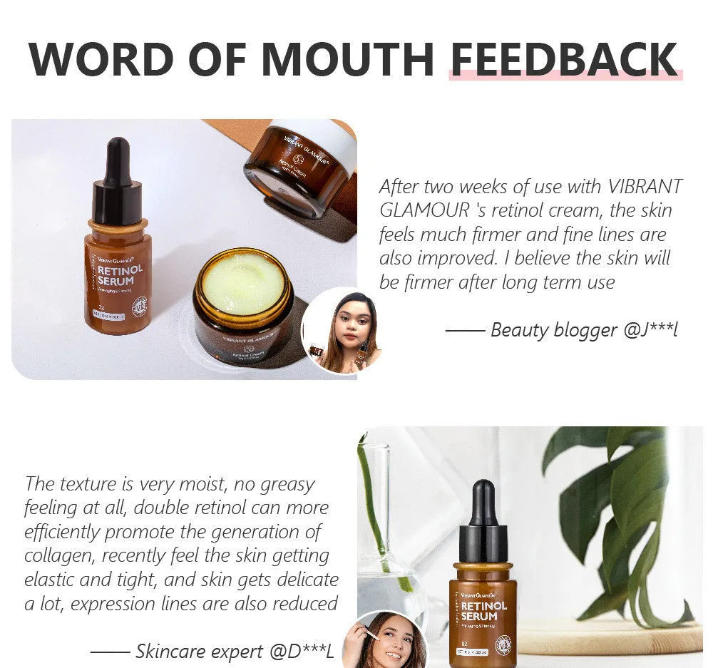 30ml retinol facial serum bottle for reducing fine lines and moisturising skin