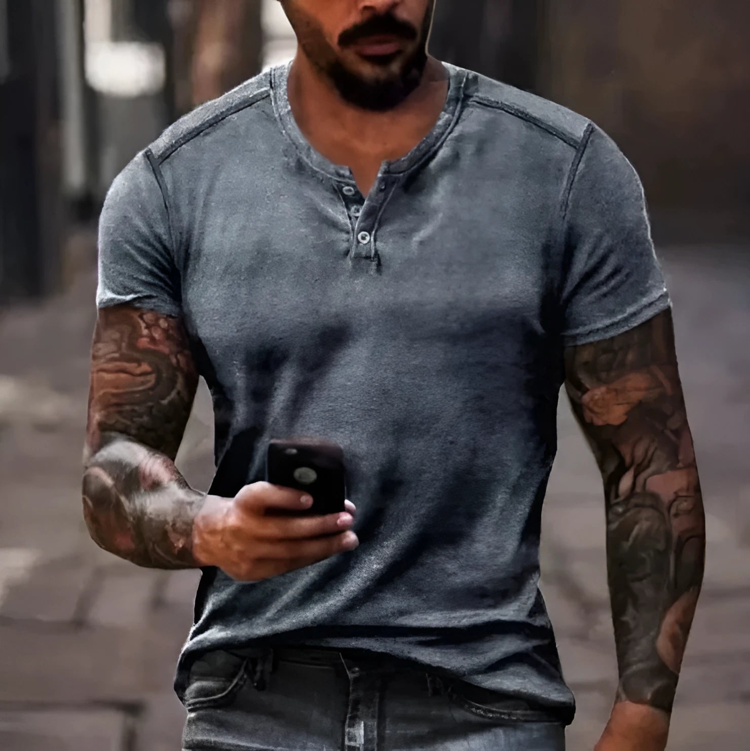 Men's short sleeve casual shirt with lapel and button design in polyester bird eye cloth fabric