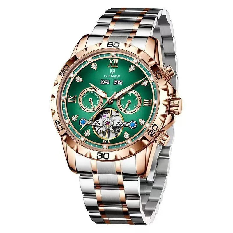 Men's automatic mechanical watch with stainless steel strap and business styling