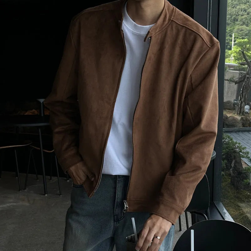 Brown Maillard stand-up collar hooded rabbit fur jacket in camel colour loose fit