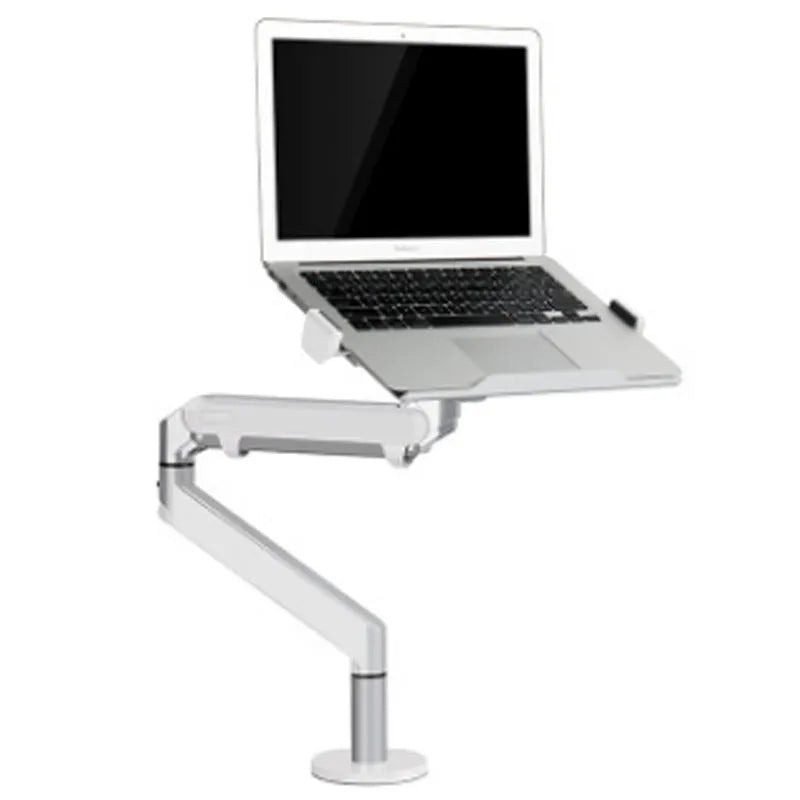 Aluminium alloy laptop stand with adjustable air pressure arm bracket in black and silver colours