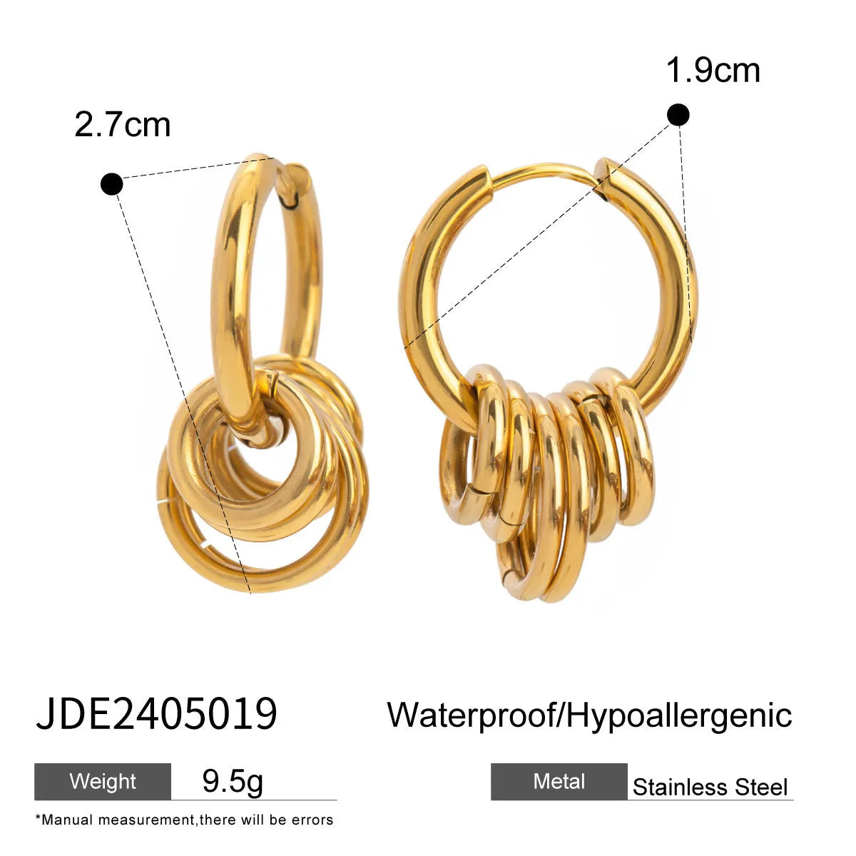 Stainless steel personality earrings with electroplated silver or rose gold finish