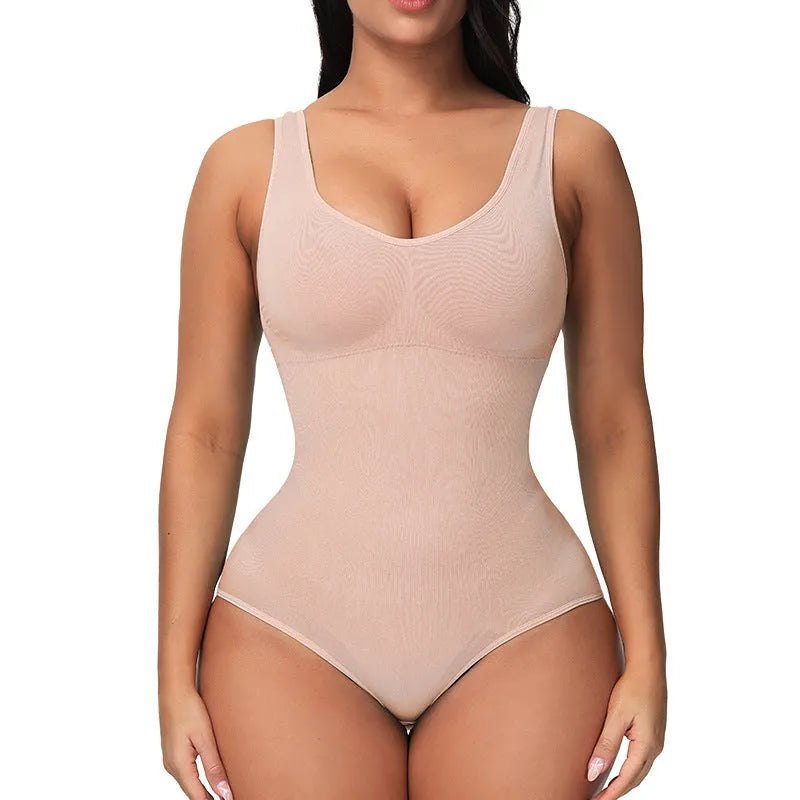 Nylon seamless corset bodysuit for waist support in green, black, beige, apricot or brown colours