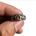 Hand-forged copper Grotto Buddha ring with rock texture finish, size UK 8.