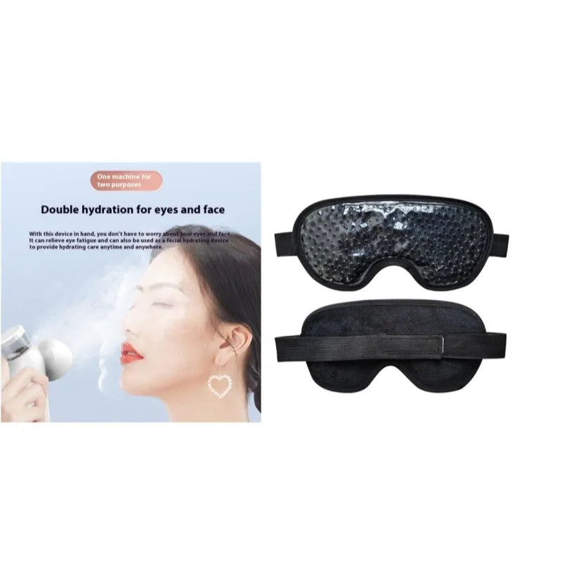 White rechargeable hot compress eye mask and fabric cover with USB charging cable
