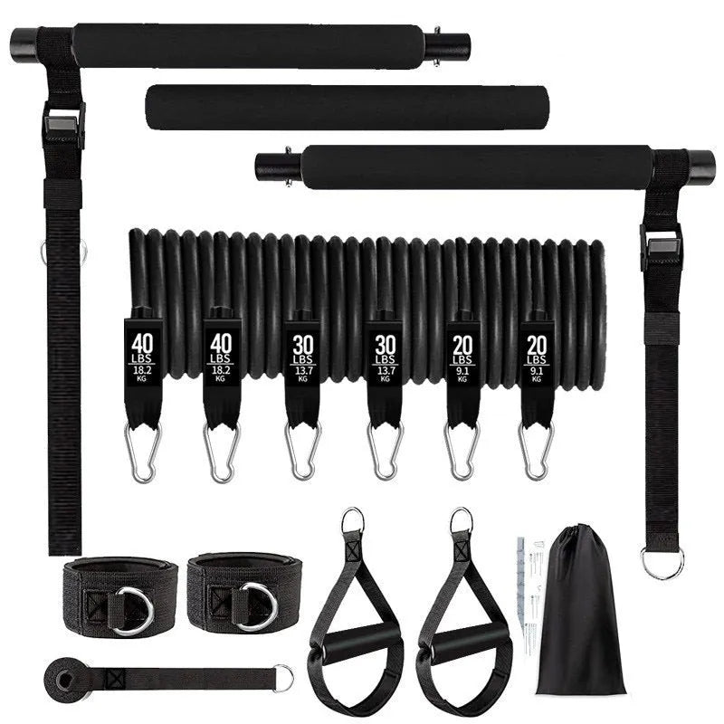 Yoga gymnastic bar with 180 pounds reinforced resistance band set in TPE material