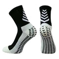 Men's mid-calf athletic socks with geometric patterns and non-slip silicone grips