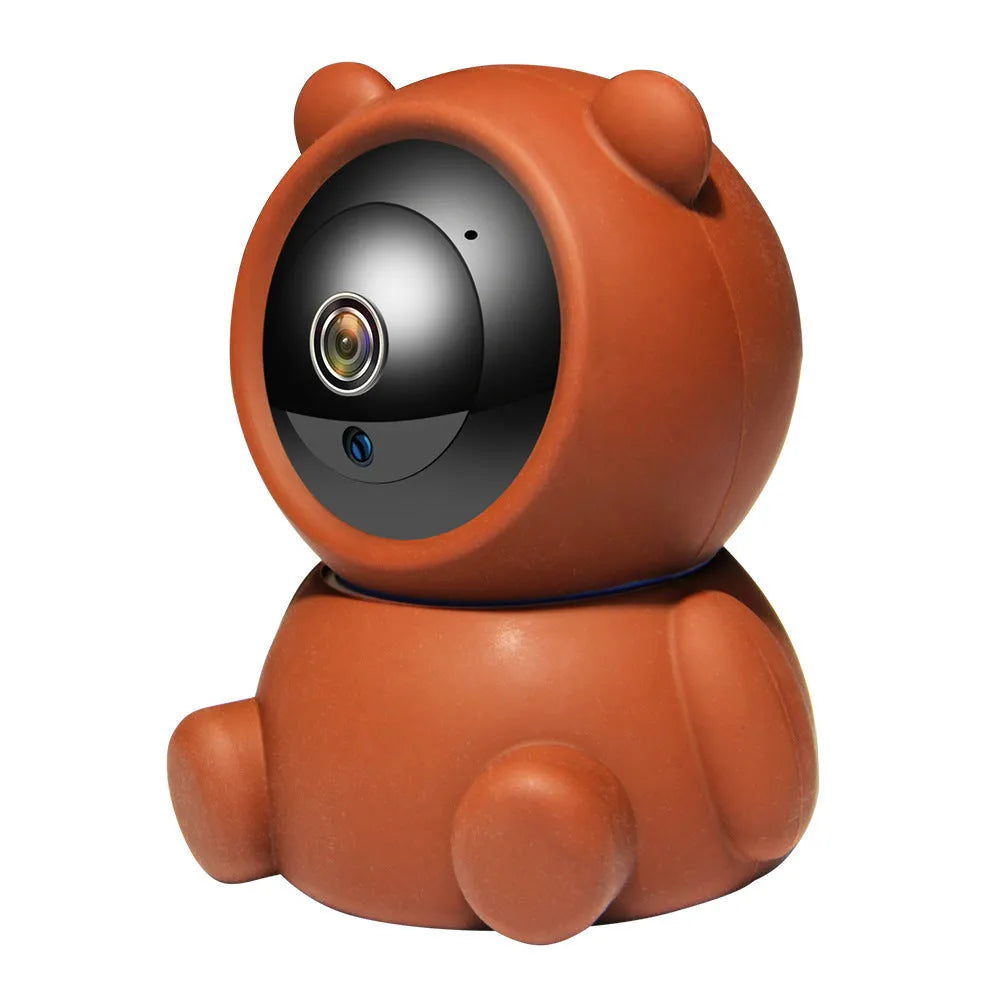 Bear brand white indoor WiFi security camera with infrared LEDs around the lens