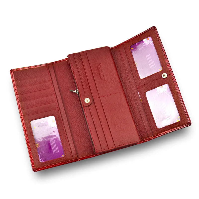 Women's patent leather coin purse with crocodile pattern in red, black, or wine red colours