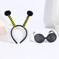 Yellow children's costume headband and glasses set with bee, butterfly, and ladybug patterns.