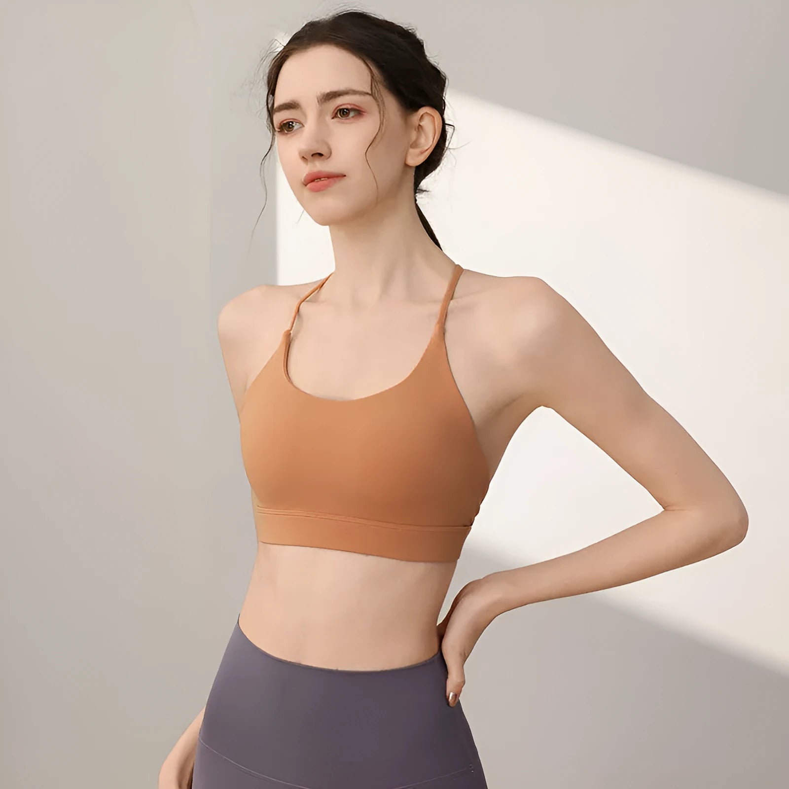 Women's nylon sports vest with fixed double shoulder straps in various colours