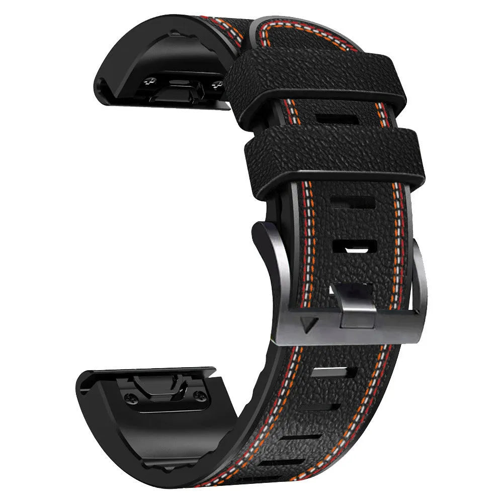 Silicone leather quick release watchband compatible with Garmin Fenix smartwatches