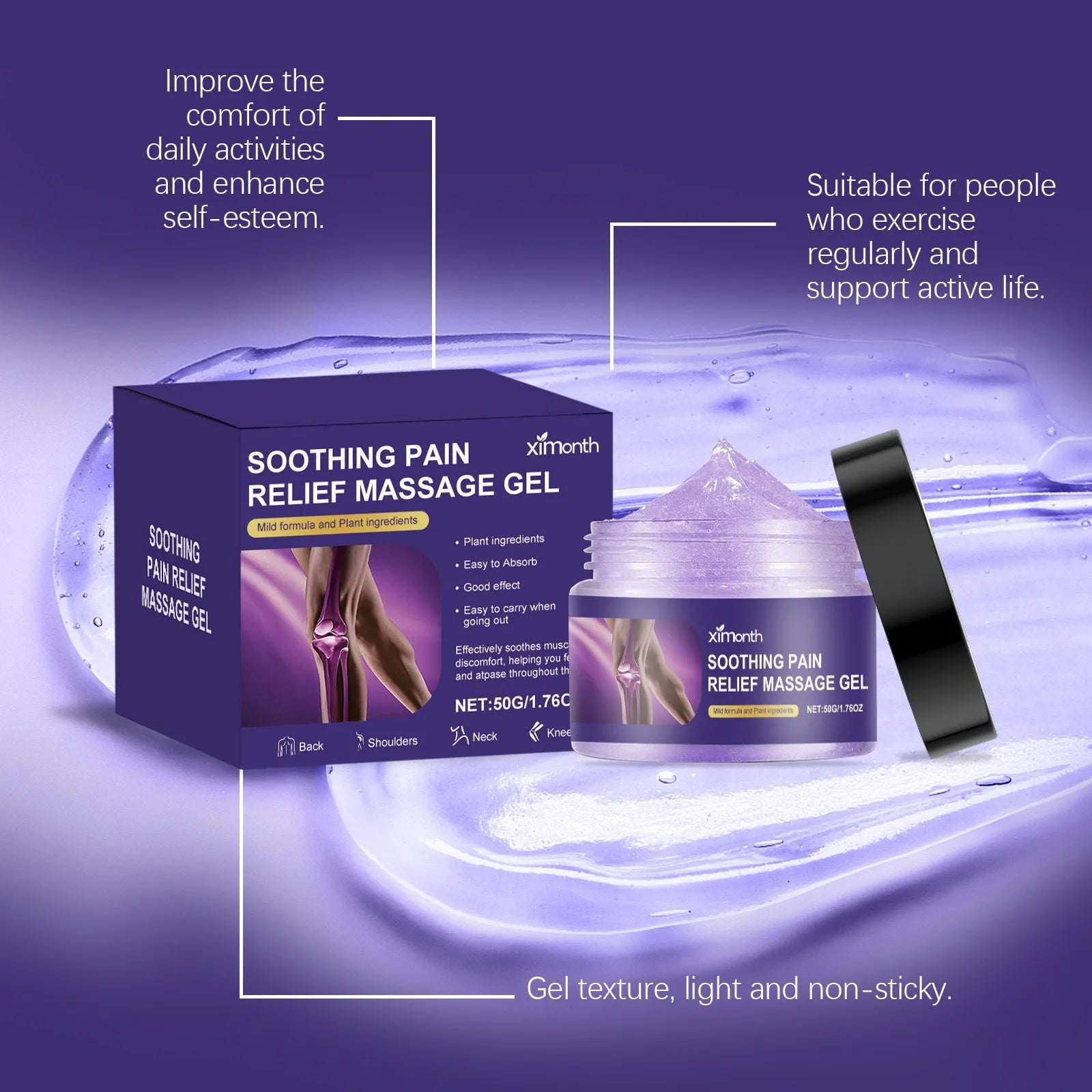 50g body joint care gel pot with cooling formula for muscle and joint relief application