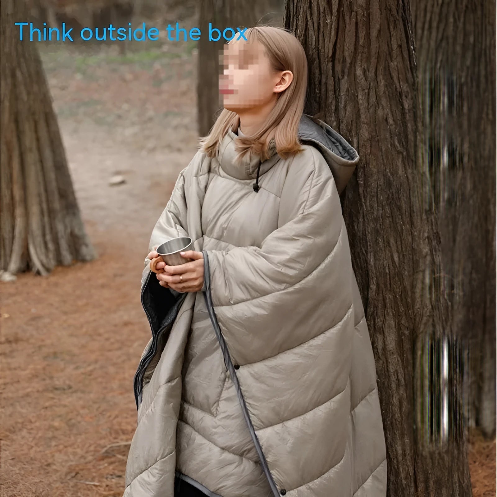 Army green outdoor cloak sleeping bag worn as a cape with 200x140cm dimensions