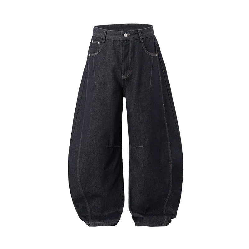 Men's wide leg denim trousers in original cow colour with mid-rise waist and loose casual fit