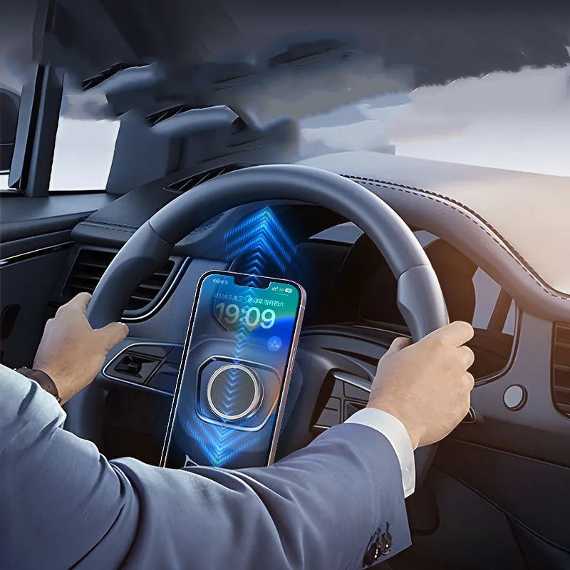 Obsidian black magnetic car phone holder with centripetal design and two mounting discs