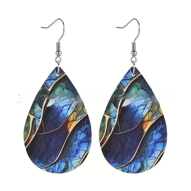 Acrylic flat branch knot drop earrings in personality style with printed texture