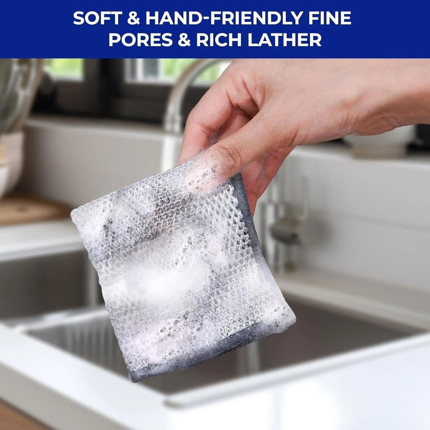Microfiber kitchen cleaning cloth for pots and bowls in silver wire or composite construction