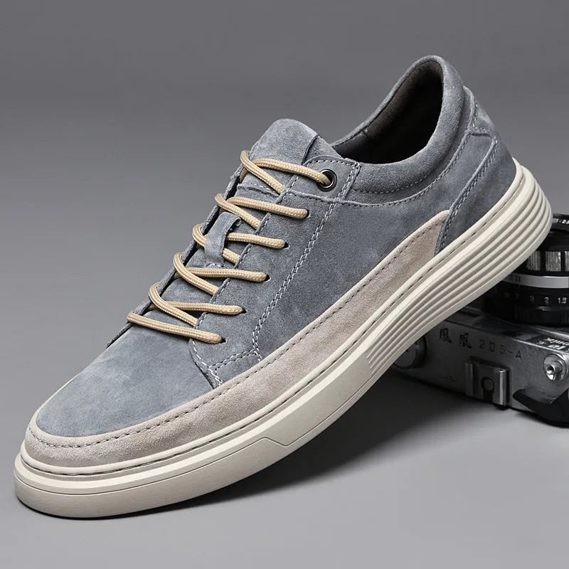 Men's grey and sand casual skate shoes with pigskin upper and rubber sole