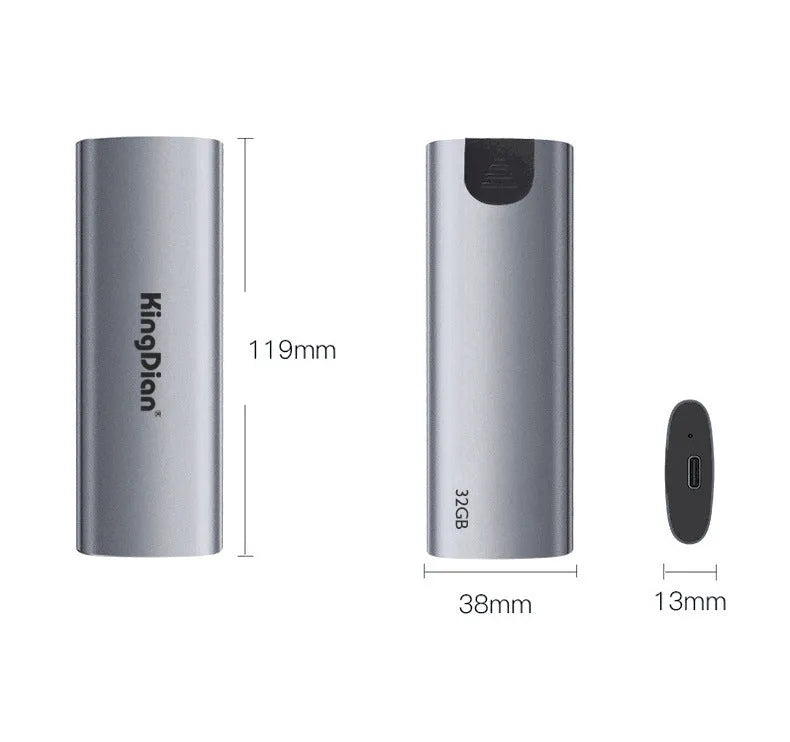 Grey USB 3.0 mobile external solid state drive with compact dimensions