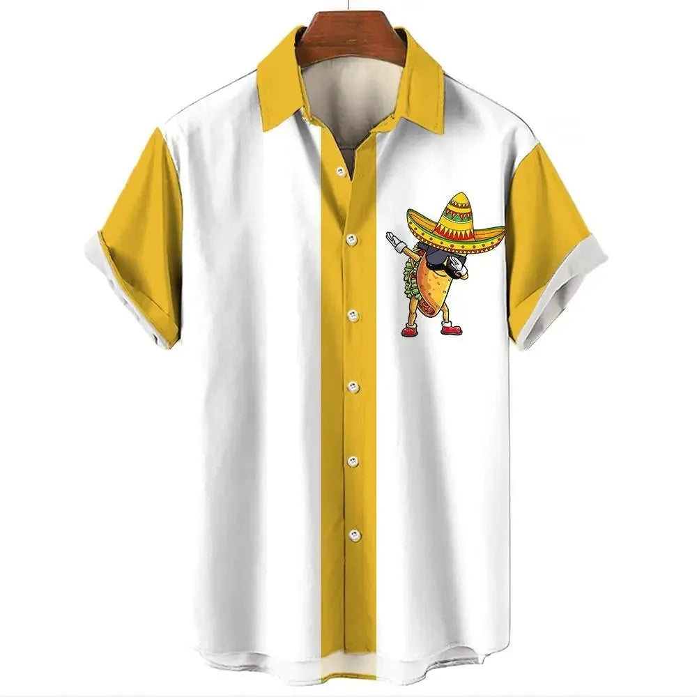 Men's striped Hawaiian shirt with short sleeves and button-up front
